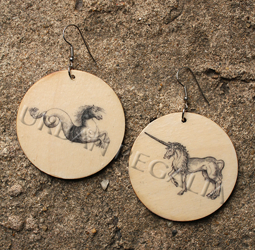 unicorn & seahorse vintage animal image earrings by Urban Regalia